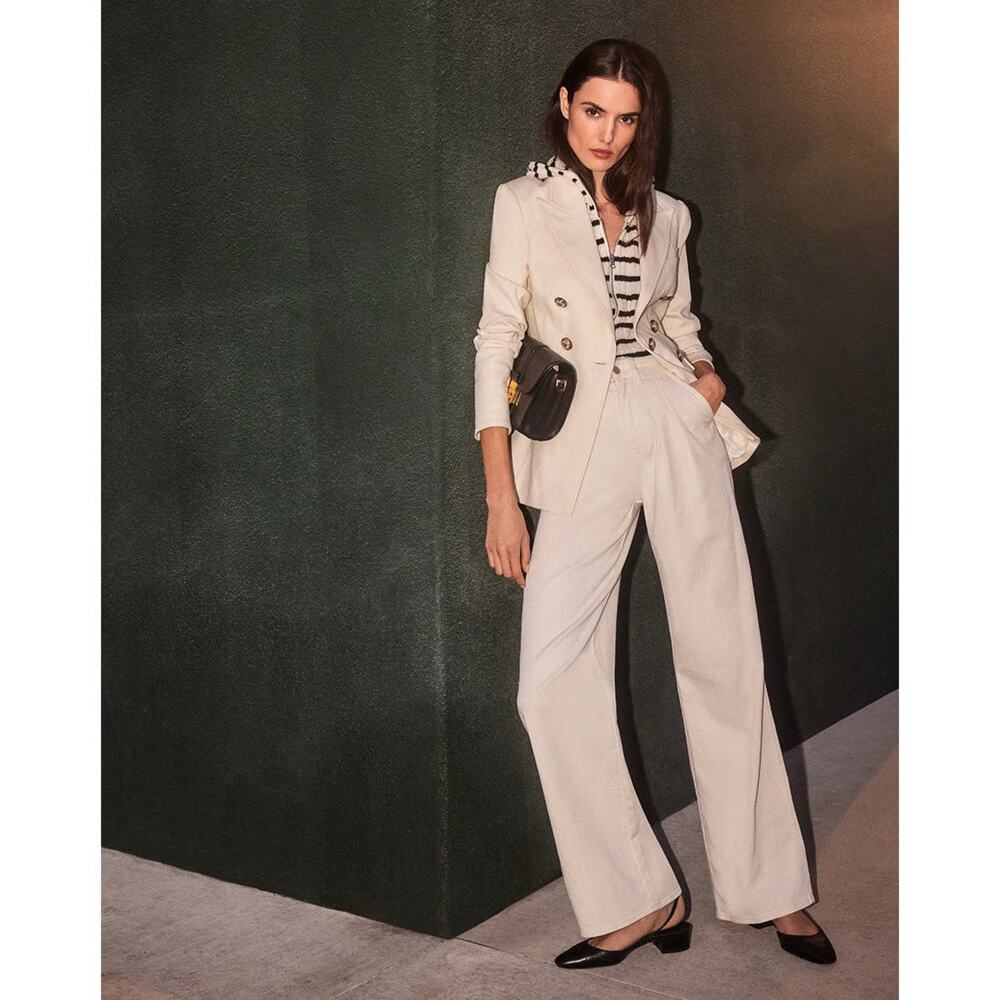 Veronica Beard Mia Wide Leg Trouser High Rise Jean Ecru
